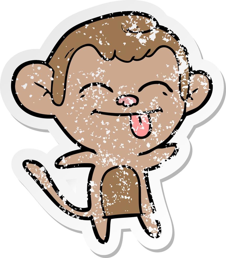 distressed sticker of a funny cartoon monkey vector
