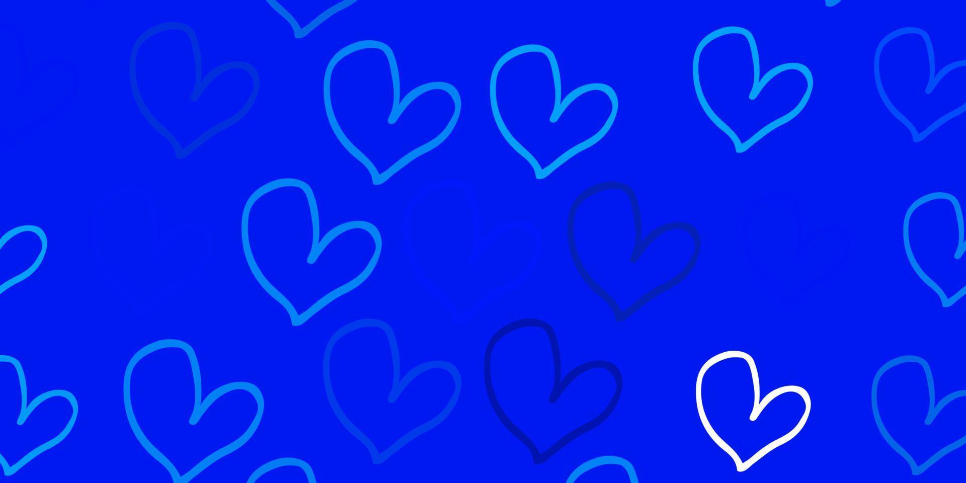 plantilla de vector azul claro con corazones de doodle.