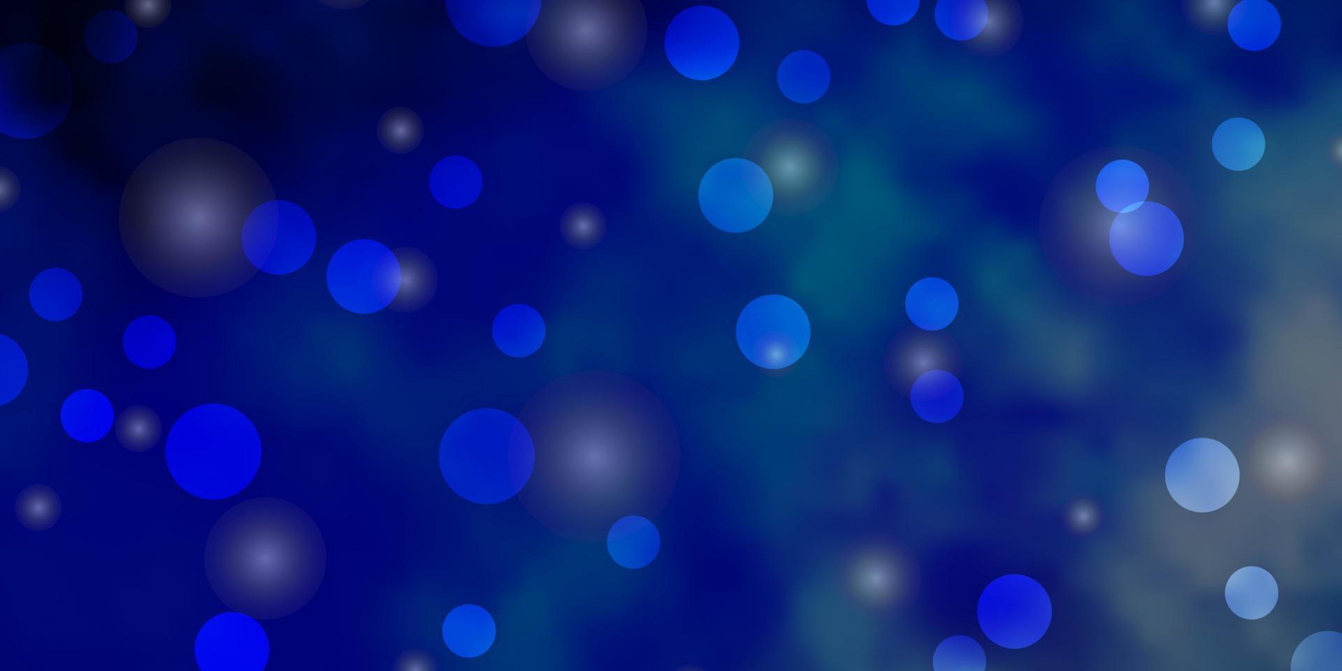 Dark BLUE vector background with circles, stars.