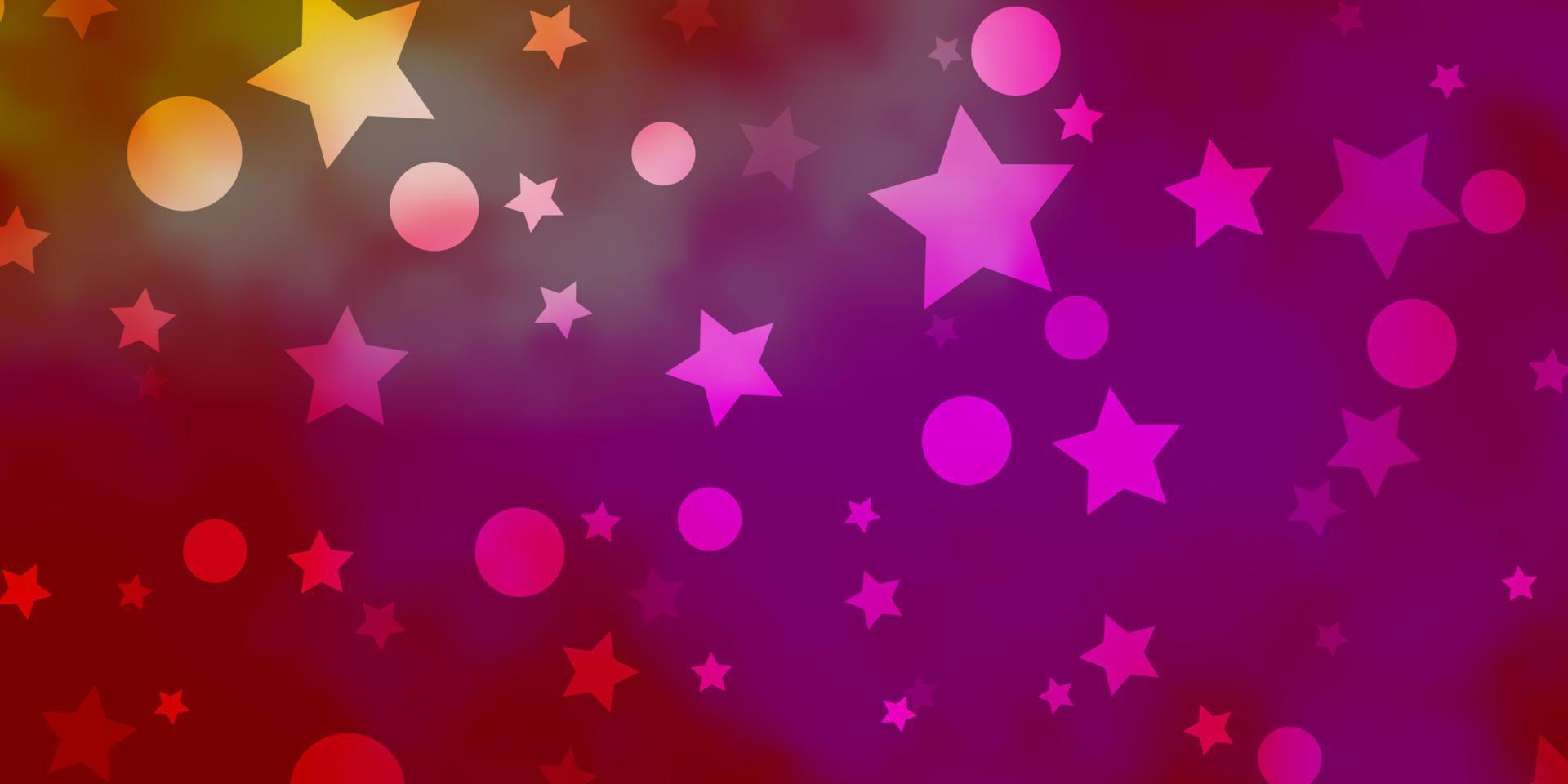 textura de vector rosa claro, amarillo con círculos, estrellas.