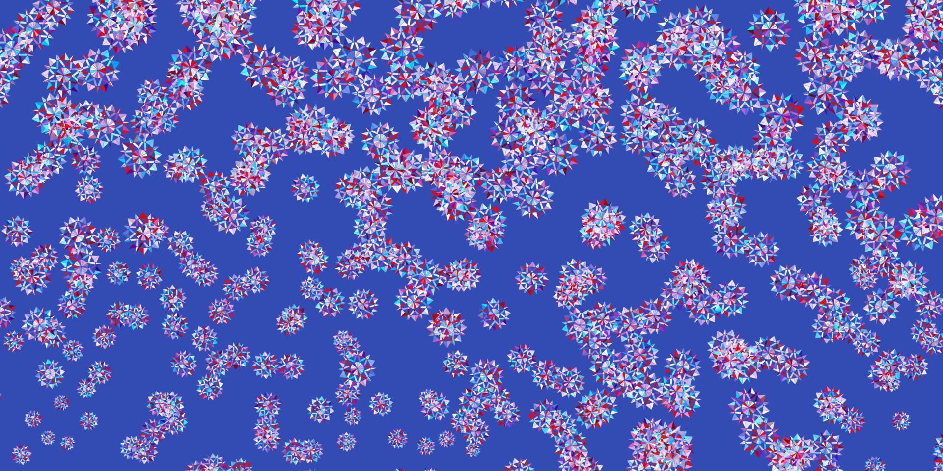 azul claro, rojo vector hermoso telón de fondo de copos de nieve con flores.
