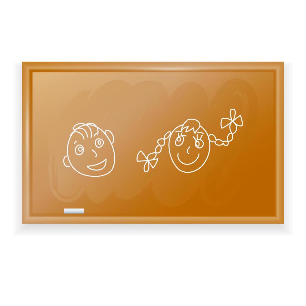 Blackboard. Large board with a smooth, typically dark, surface attached to a wall and used for writing on with chalk, especially by teachers in schools. Brown chalkboard isolated on white background. vector