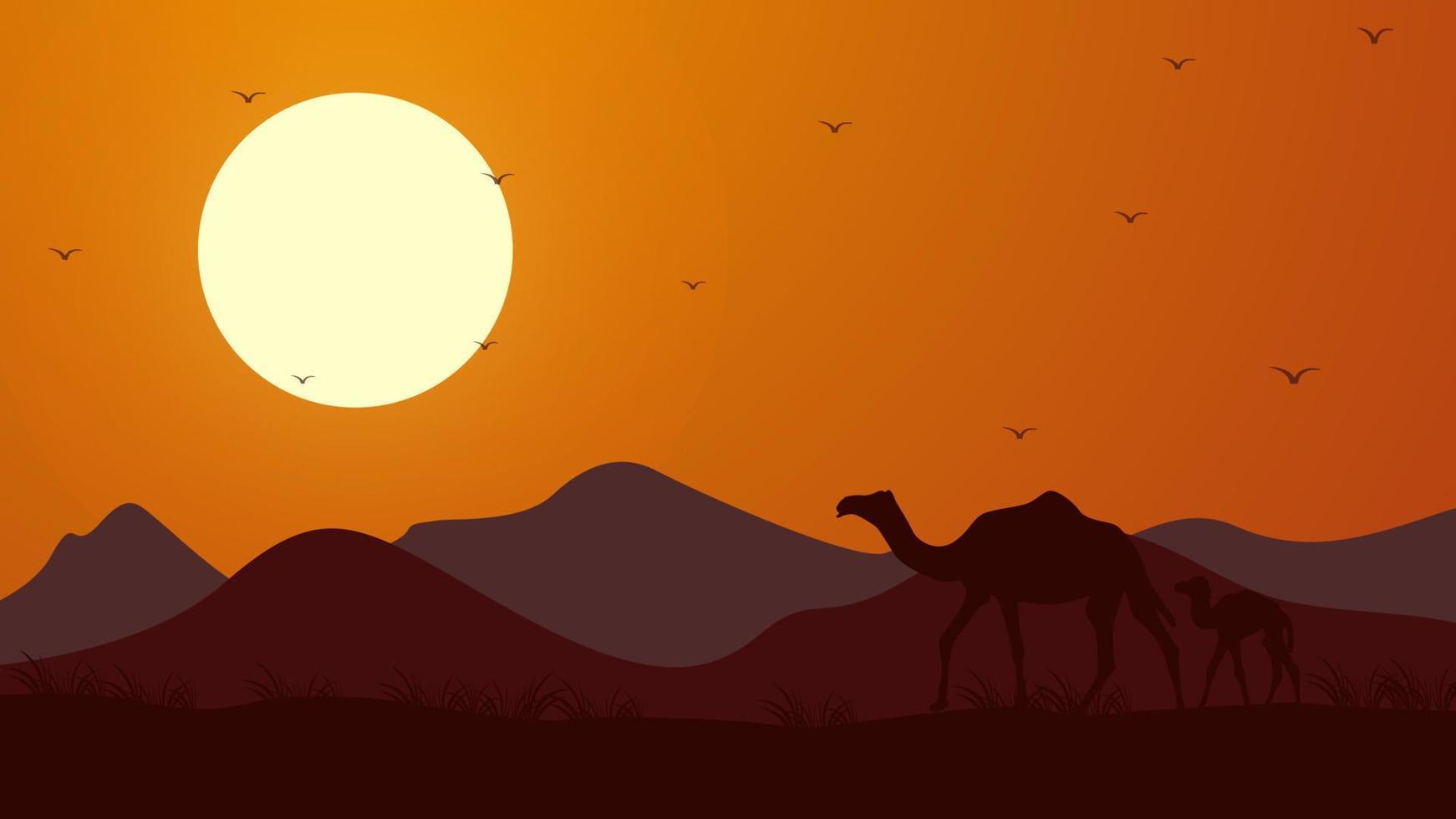 paisaje de la naturaleza del desierto de áfrica con la silueta de los animales vector