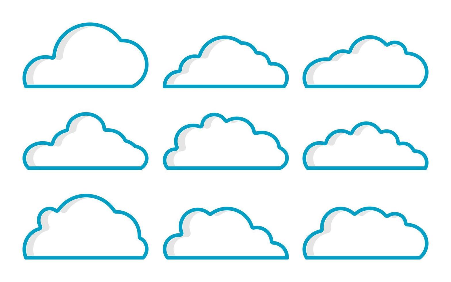 conjunto de garabatos de iconos de nubes en un moderno estilo de diseño plano. aislado sobre fondo azul. ilustración vectorial vector