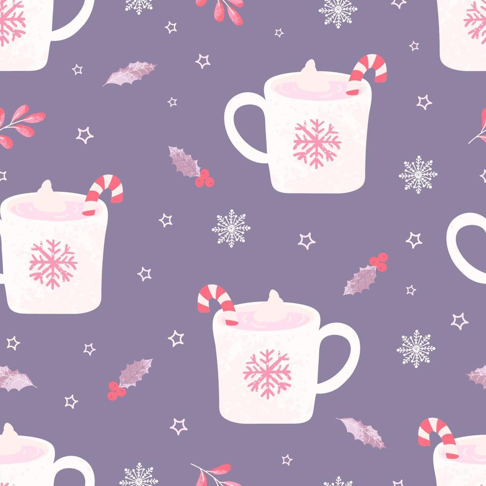 Colorful illustration of Christmas mug with cocoa, cream and a Christmas cane lollipop vector