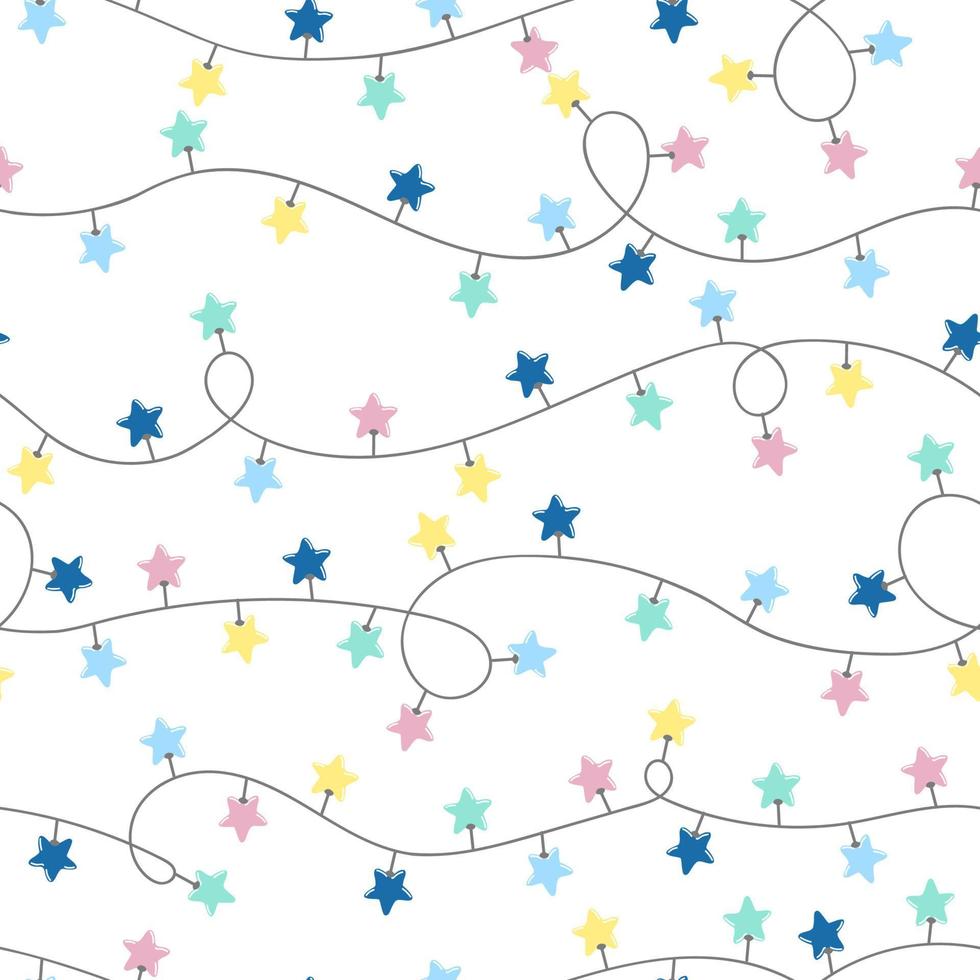 Vector fondo transparente colorido moderno con ilustraciones de adornos navideños de luces centelleantes. Úselo para papel tapiz, impresión textil, rellenos de patrones, páginas web, texturas superficiales, papel de regalo