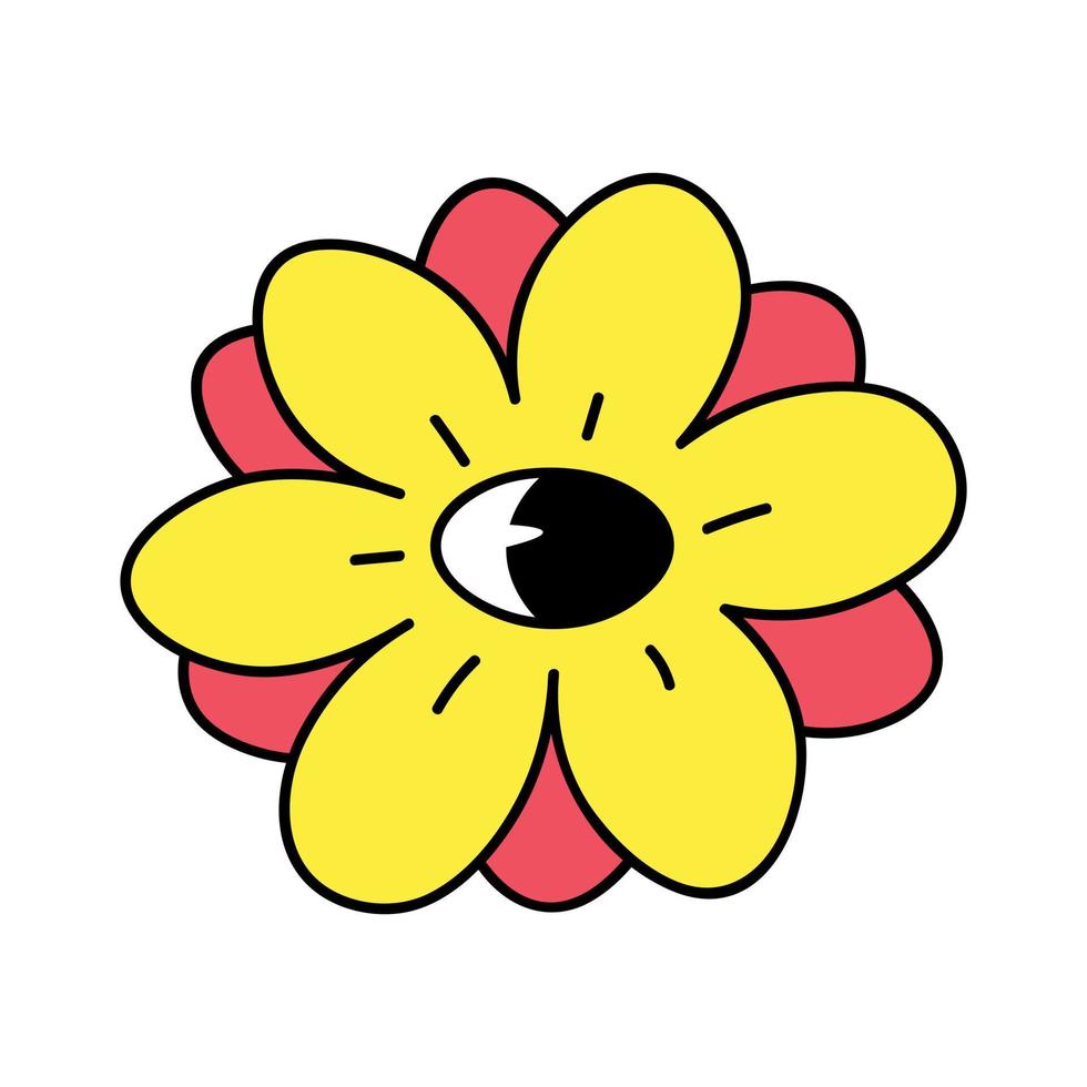 ilustración de una linda flor mágica psicodélica con ojo. linda trippy halloween margarita flor criatura vector
