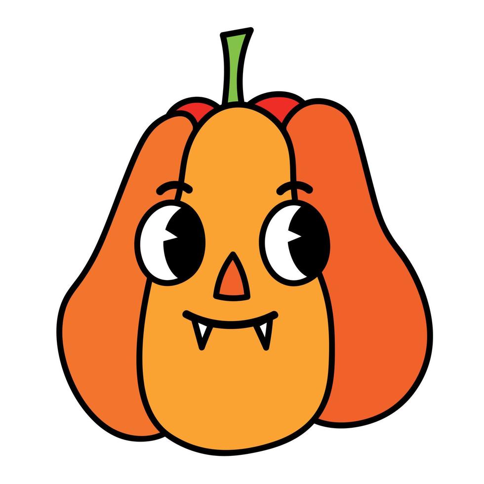 lindo personaje espeluznante calabaza de halloween. vector halloween carácter lindo vampiro calabaza