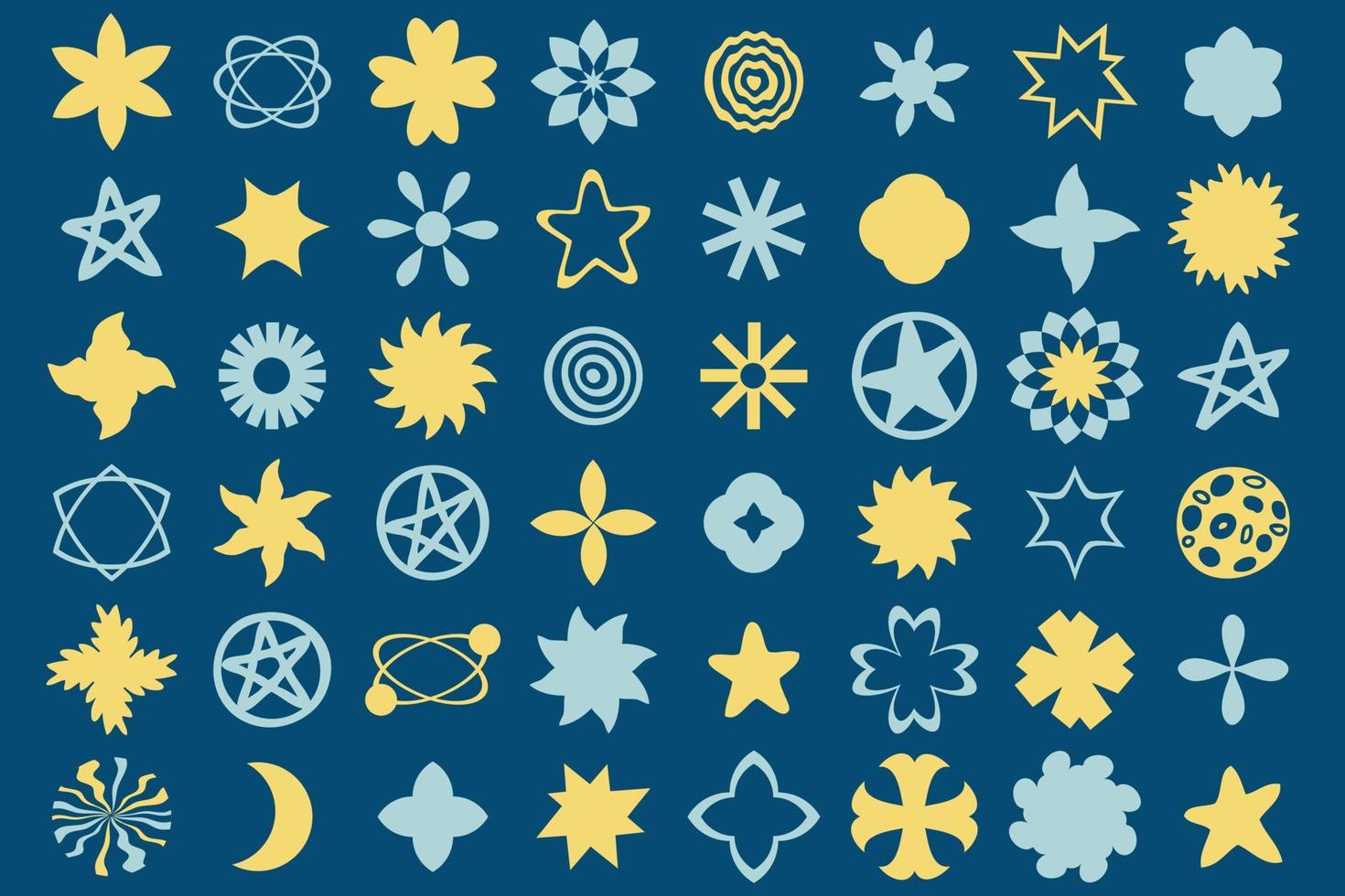 Modern bold brutalist sun and stars silhouettes collection. vector
