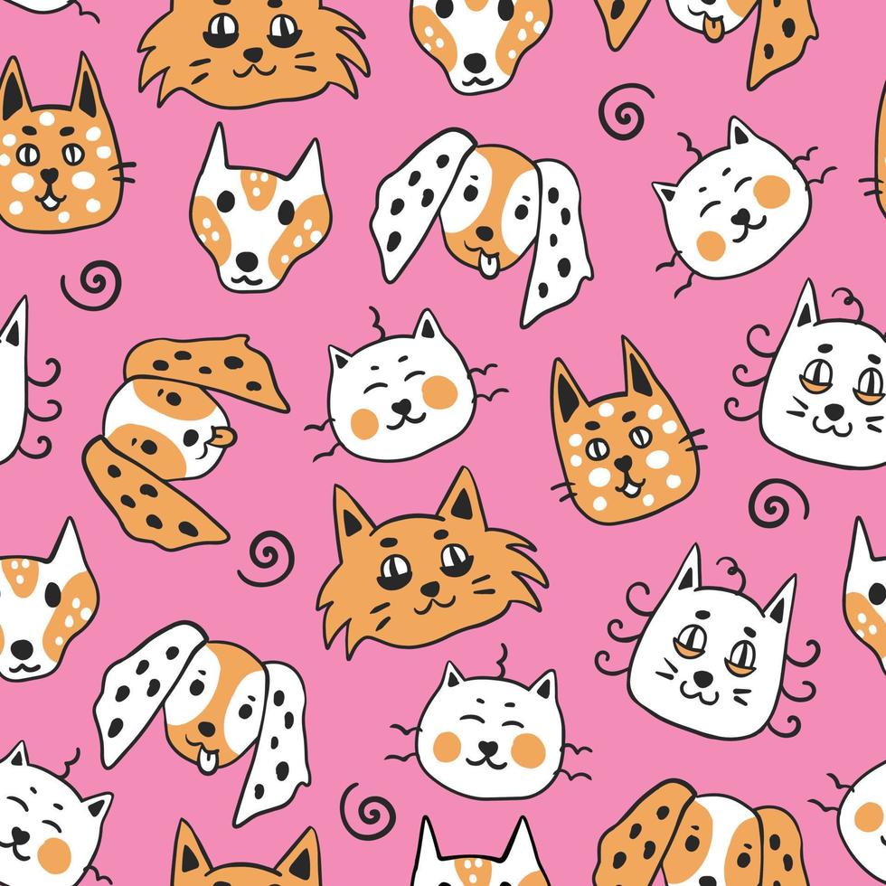 Cat and dog colorful doodle seamless pattern vector