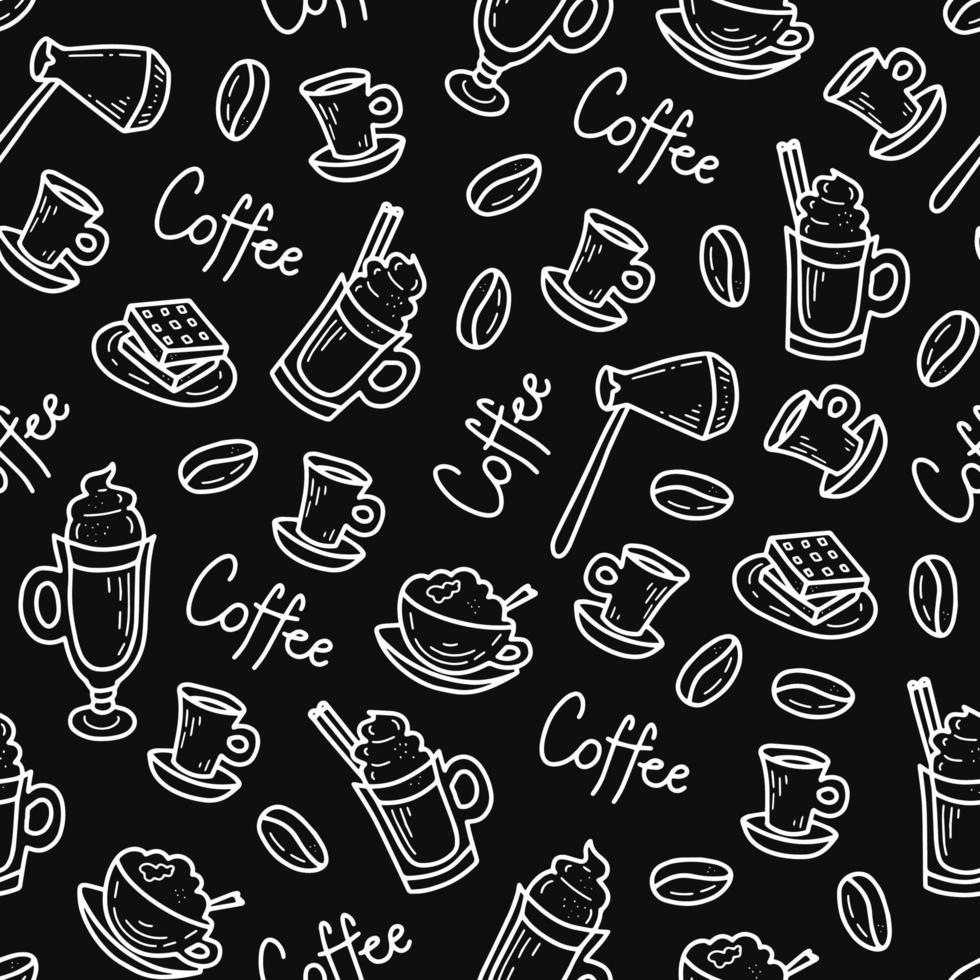 Coffee doodle chalk seamless pattern vector