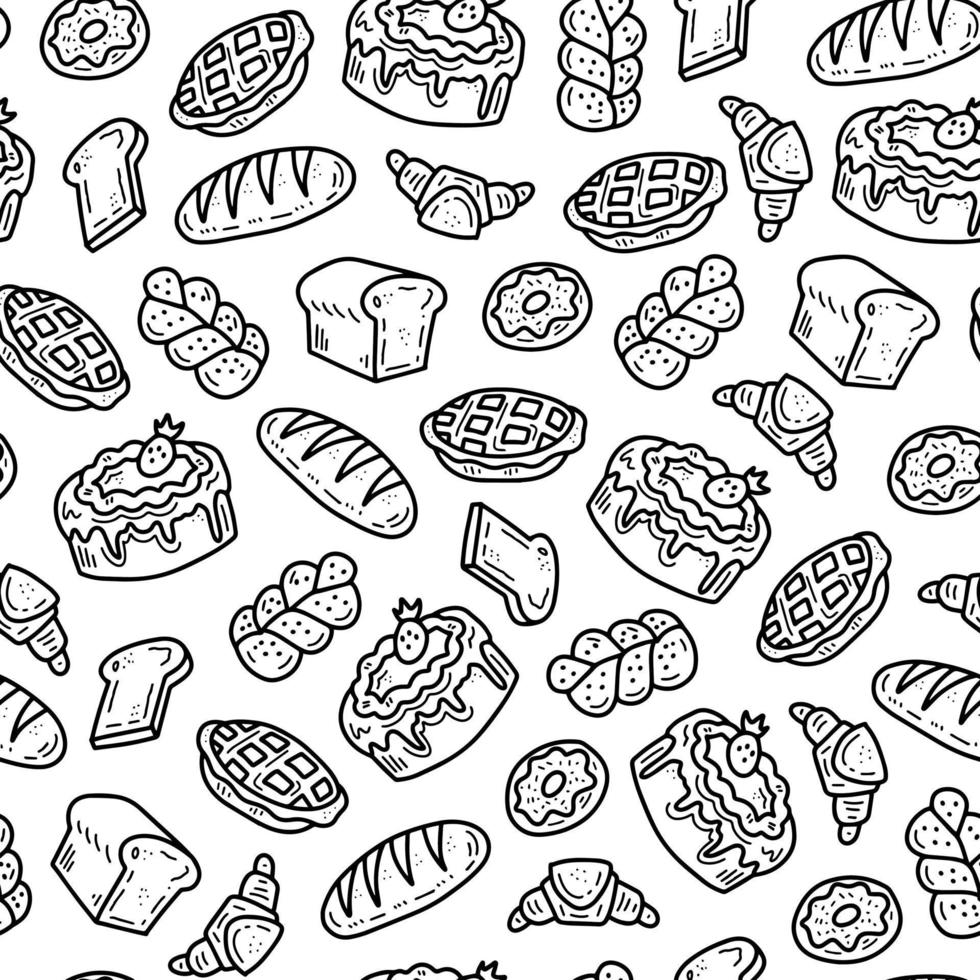 Doodle bakery products food seamless pattern vector