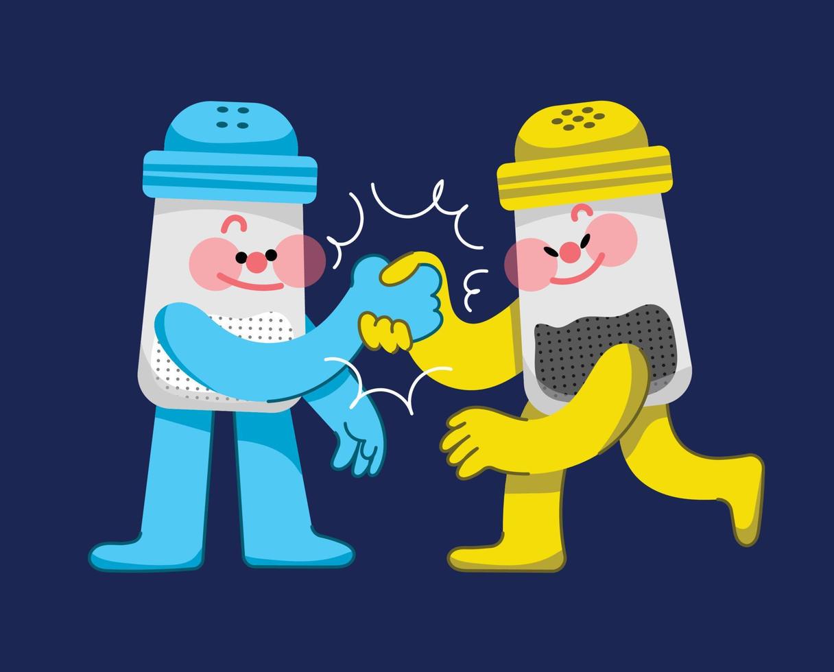 Salt and Pepper Shake Hands Flat Mascot Design vector