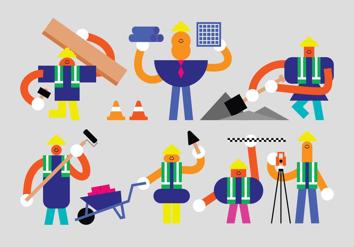 Set of Construction Humanoids Flat Geometric Character Design vector