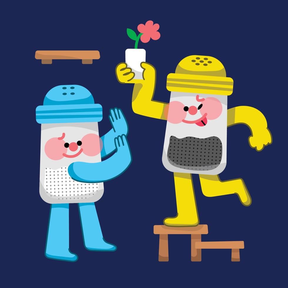 Salt Character Arranging A Vase Flat Mascot Design vector