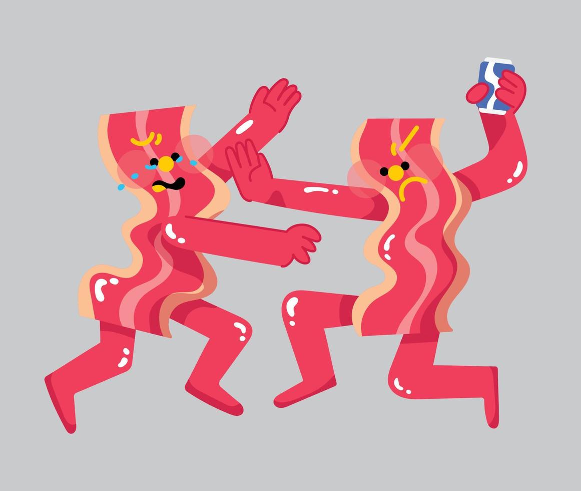 Bacon Character Fighting for A Can of Soda Flat Mascot Design vector