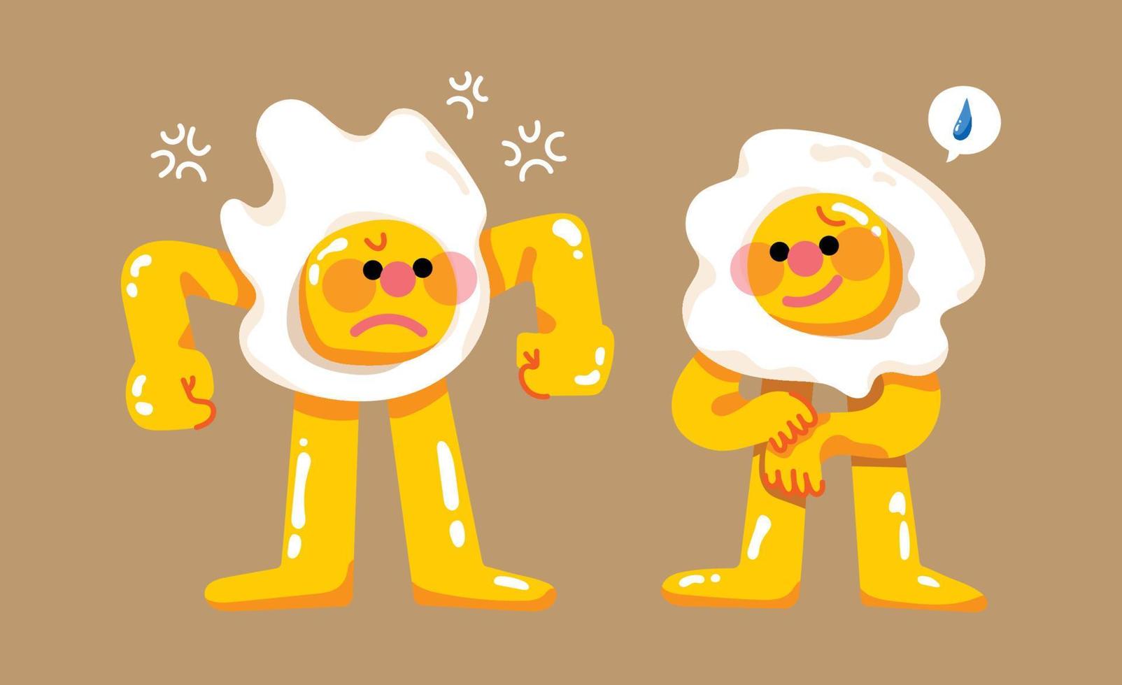 Fried Egg Character Having a Conflict Flat Mascot Design vector