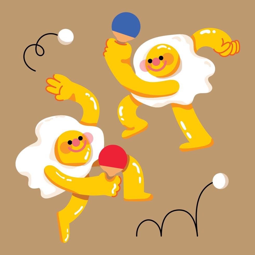 personaje de huevo frito jugando diseño de mascota plana de ping-pong vector