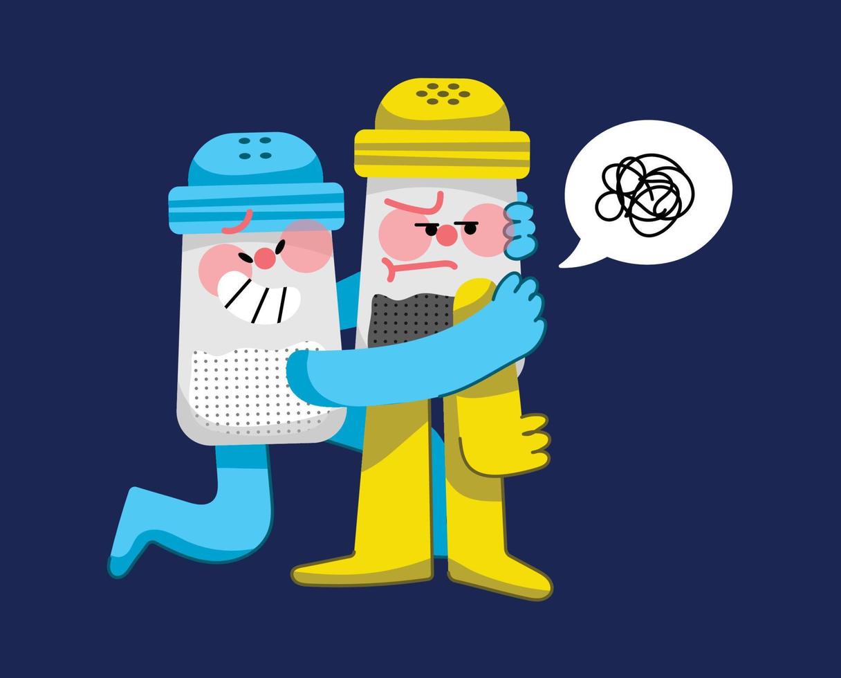 Salt and Pepper Annoyed by the Hug Flat Mascot Design vector