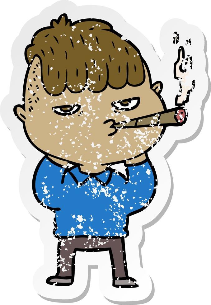 distressed sticker of a cartoon man smoking vector