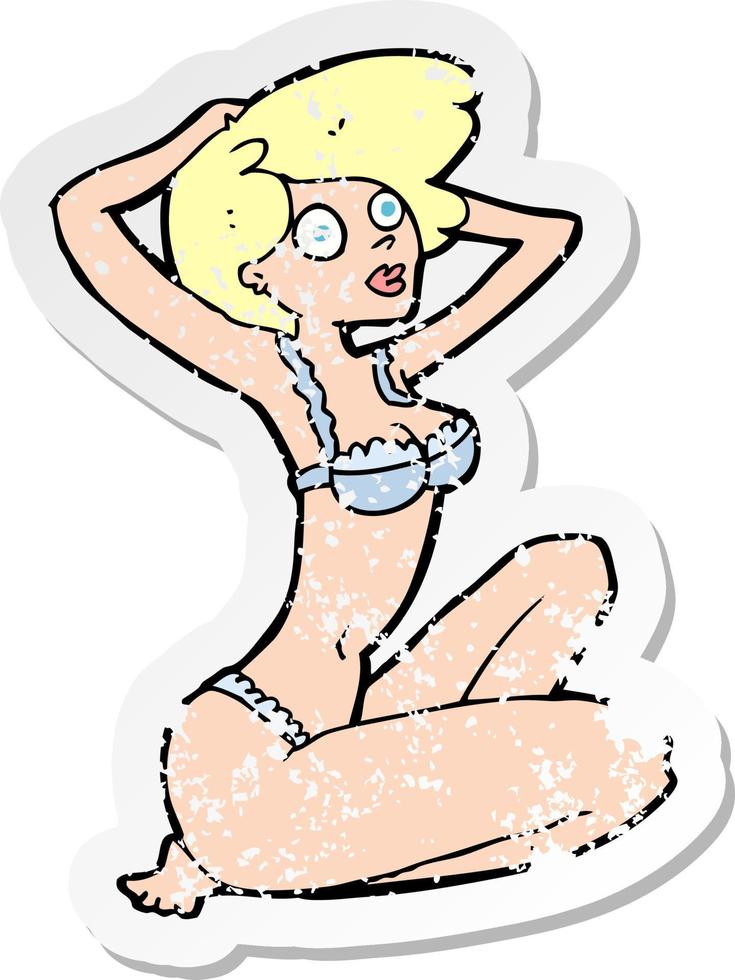 retro distressed sticker of a cartoon underwear model vector