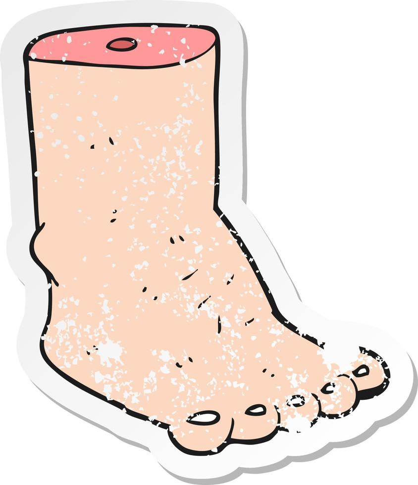 retro distressed sticker of a cartoon foot vector