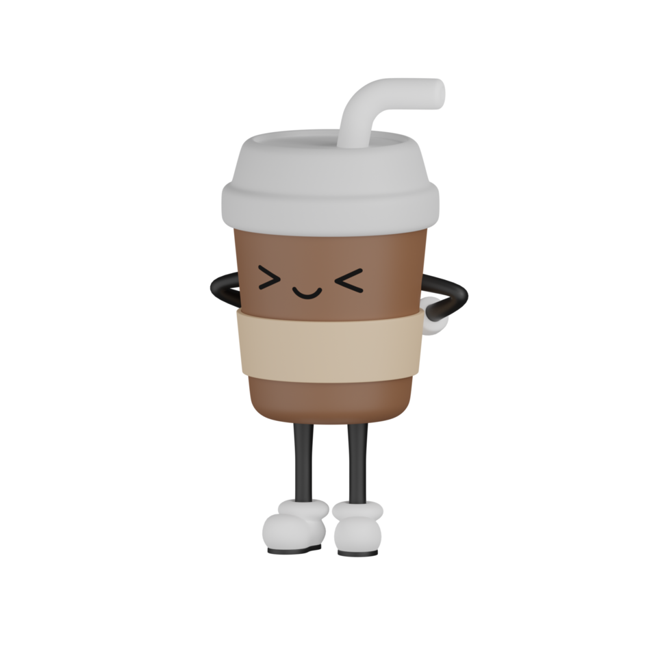 Personnage de dessin animé de tasse de café mignon isolé 3d png