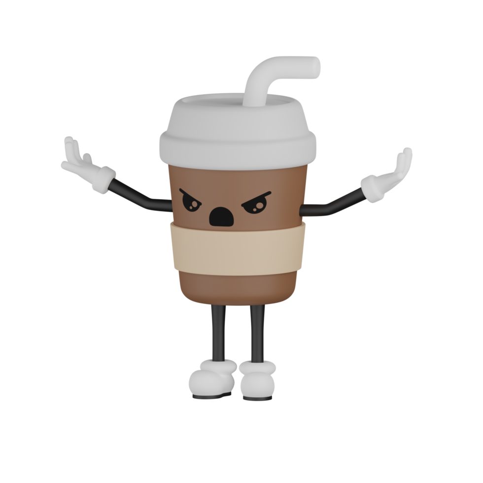 3D Isolated Cute Coffee Cup Cartoon Character png