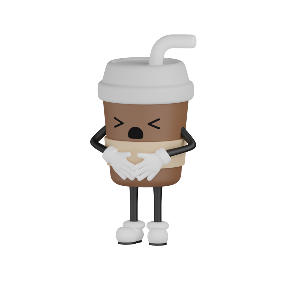 Personaje de dibujos animados de taza de café lindo aislado 3d png