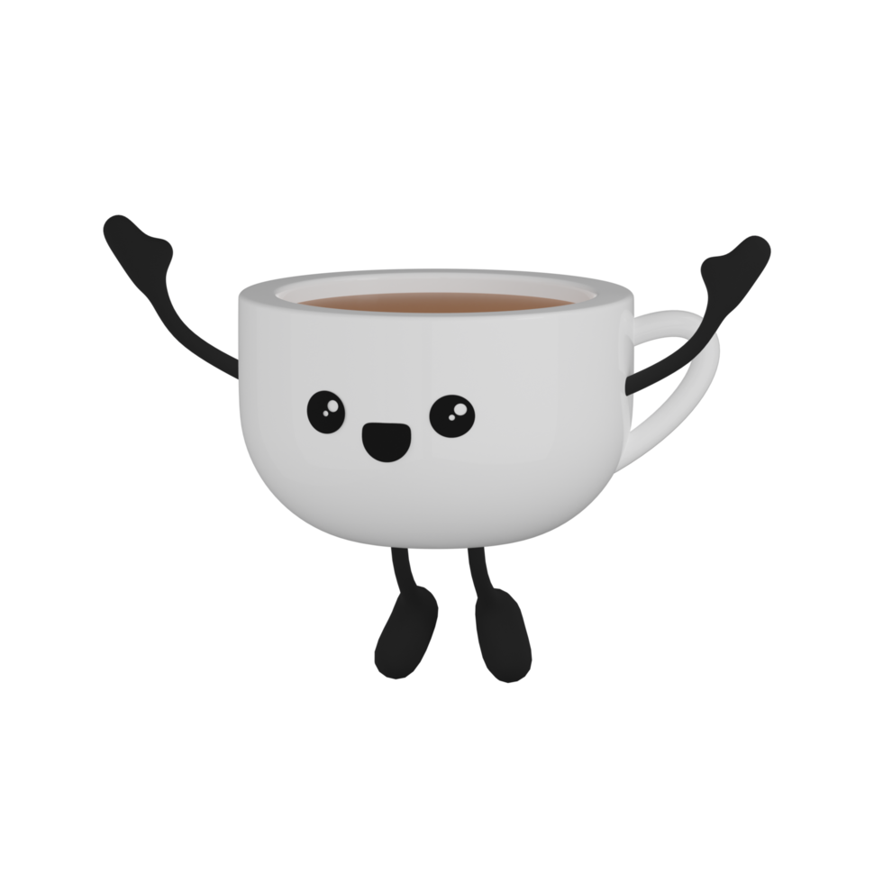 Personaje de dibujos animados de taza de café lindo aislado 3d png