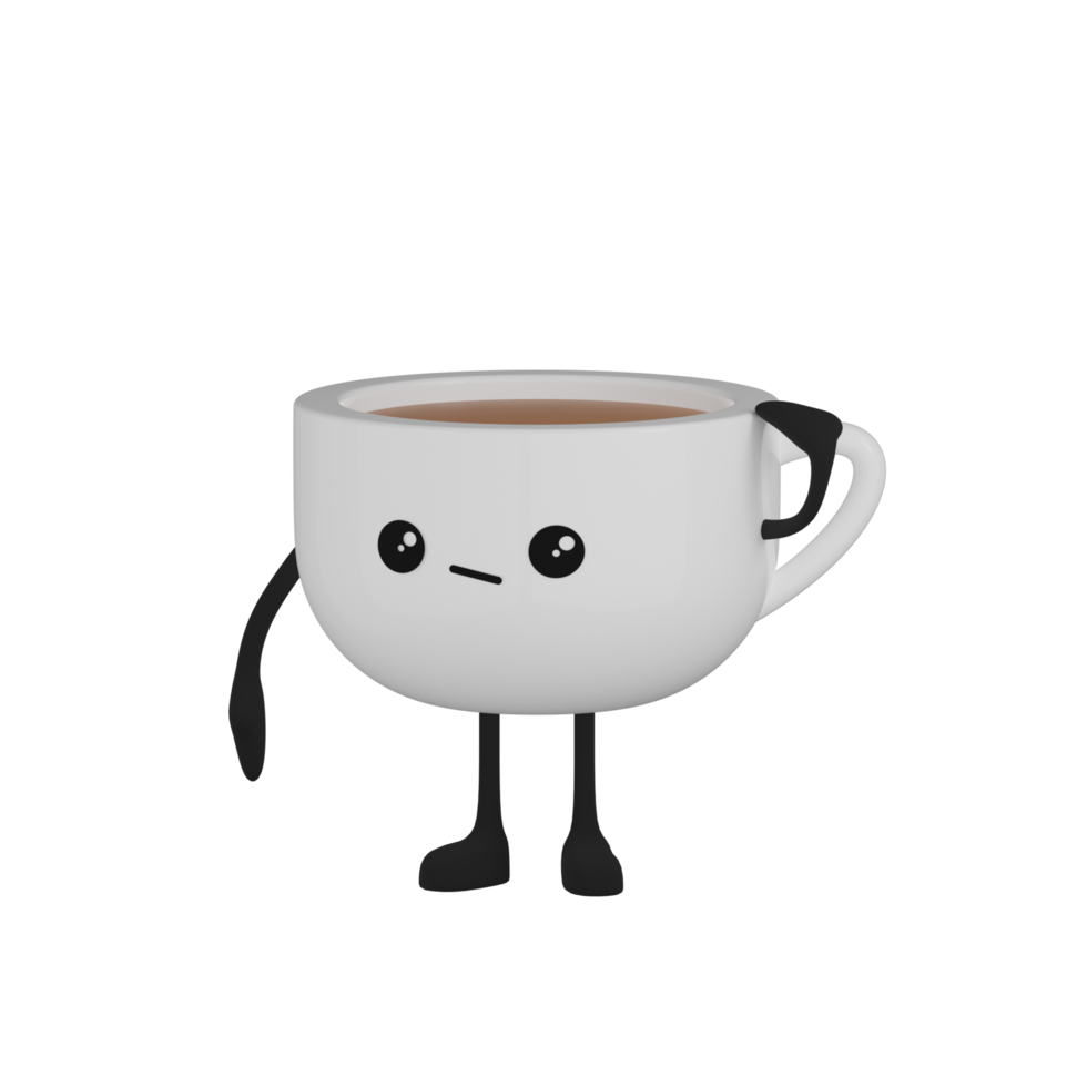 3d geïsoleerd schattig koffie kop tekenfilm karakter png