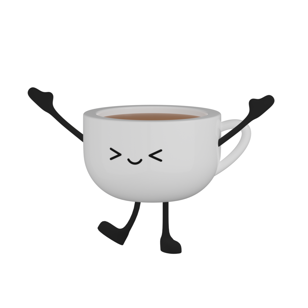 3d isolato carino caffè tazza cartone animato personaggio png