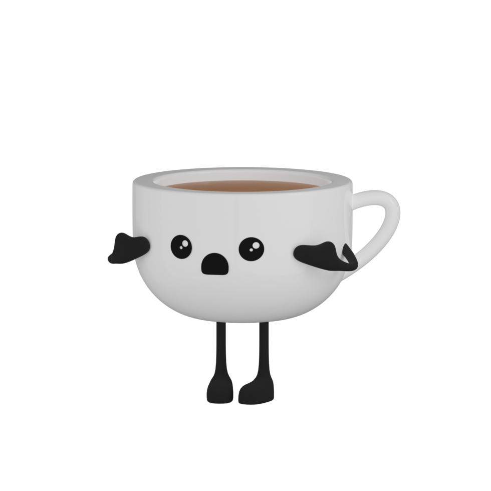3d isolato carino caffè tazza cartone animato personaggio png