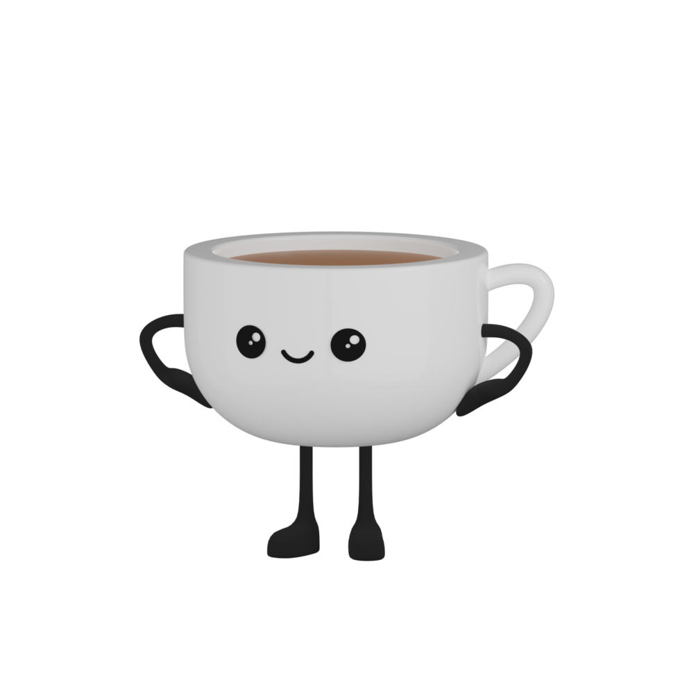 3d isolierte niedliche kaffeetasse zeichentrickfigur png