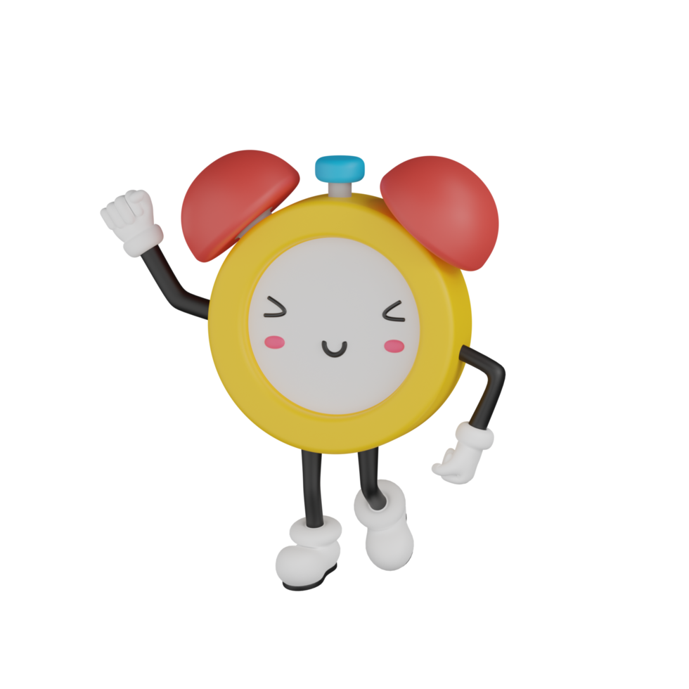 3D Isolated Alarm Clock Cartoon Character png
