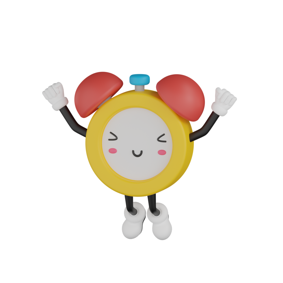 3D Isolated Alarm Clock Cartoon Character png