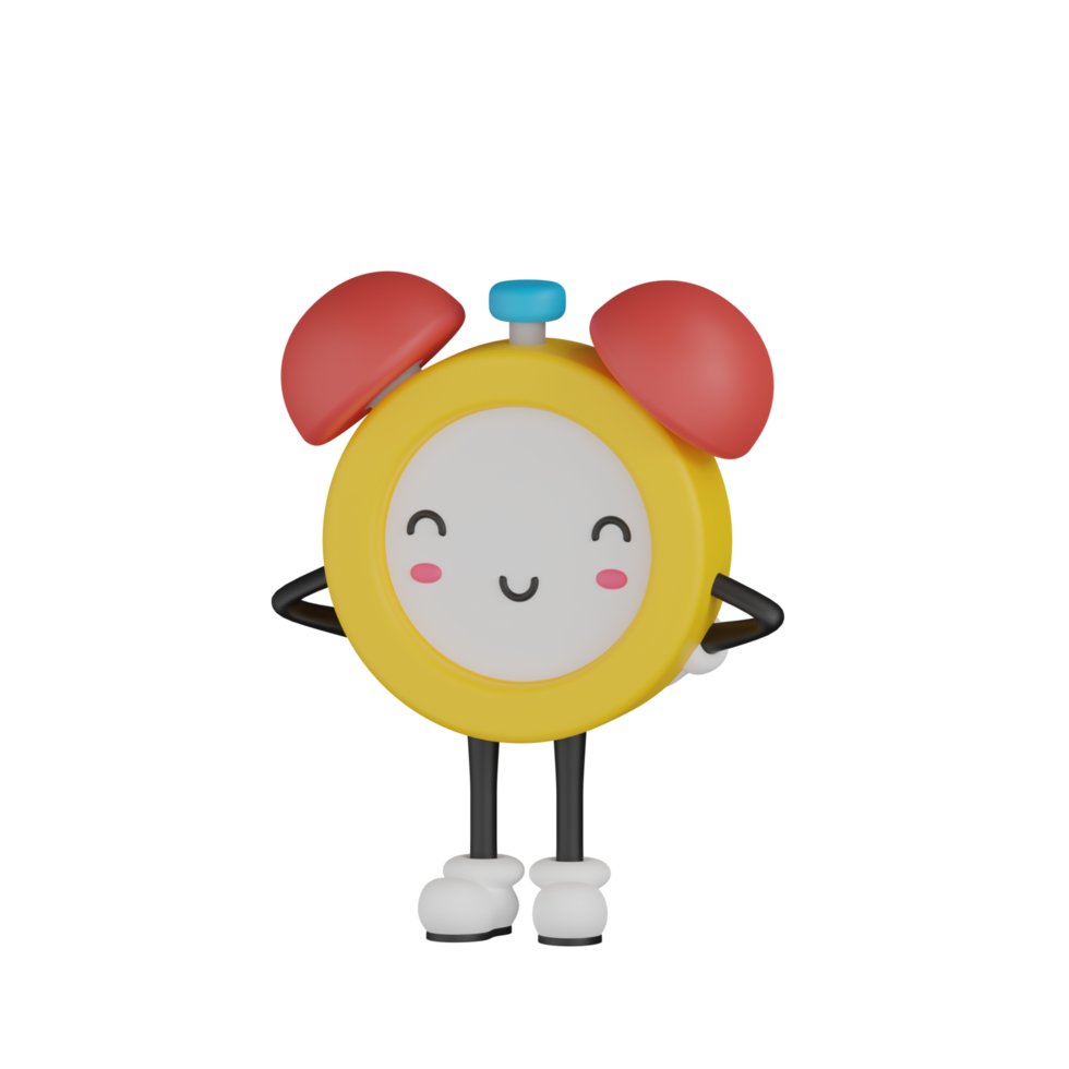 3D Isolated Alarm Clock Cartoon Character png