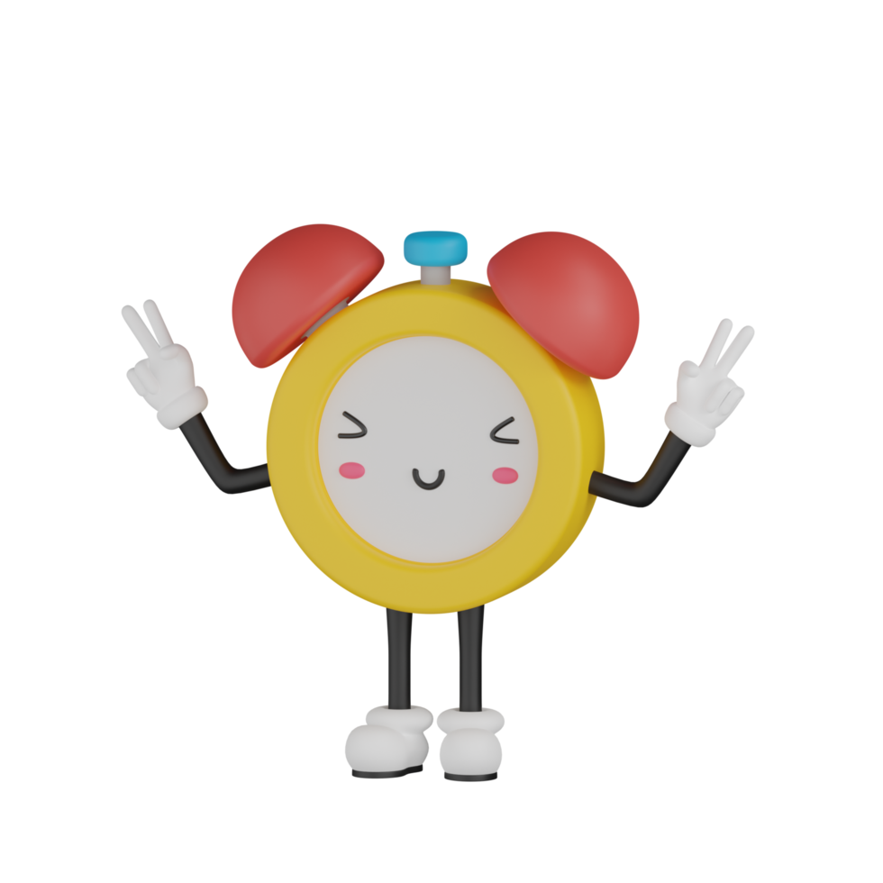 3D Isolated Alarm Clock Cartoon Character png