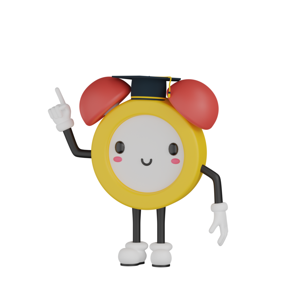 3D Isolated Alarm Clock Cartoon Character png