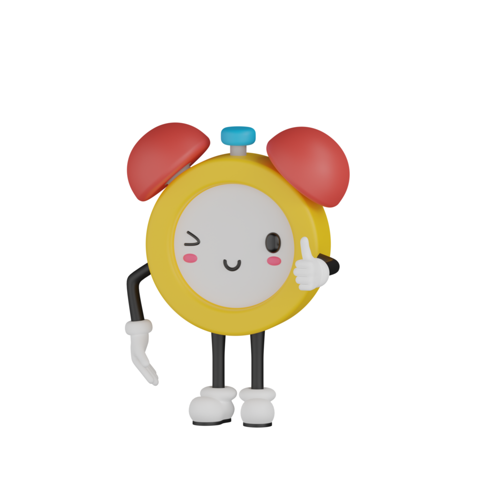 3D Isolated Alarm Clock Cartoon Character png