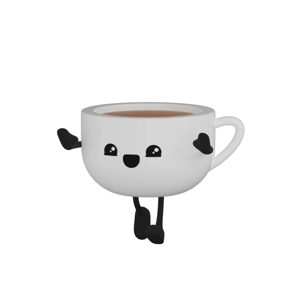 Personaje de dibujos animados de taza de café lindo aislado 3d png