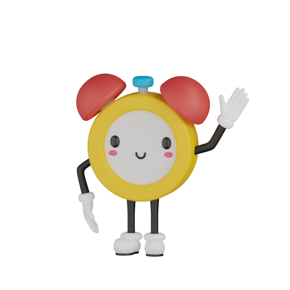 3D Isolated Alarm Clock Cartoon Character png