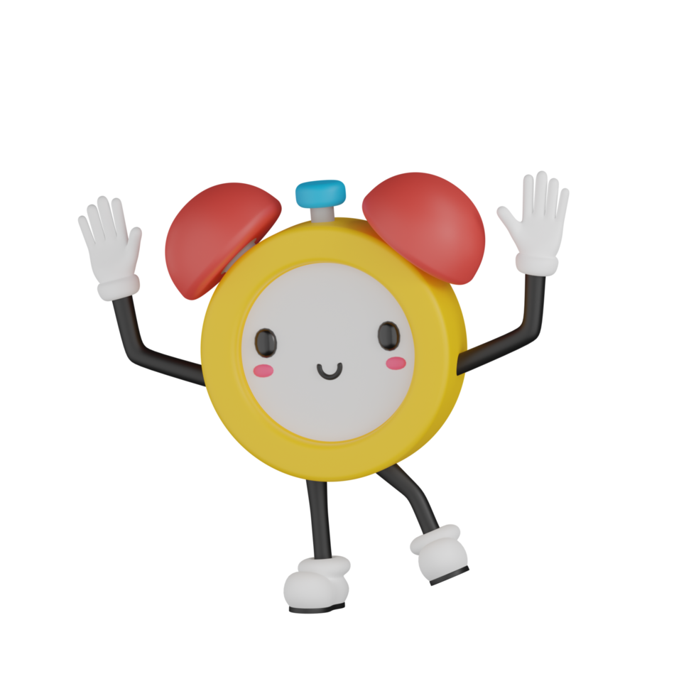 3D Isolated Alarm Clock Cartoon Character png