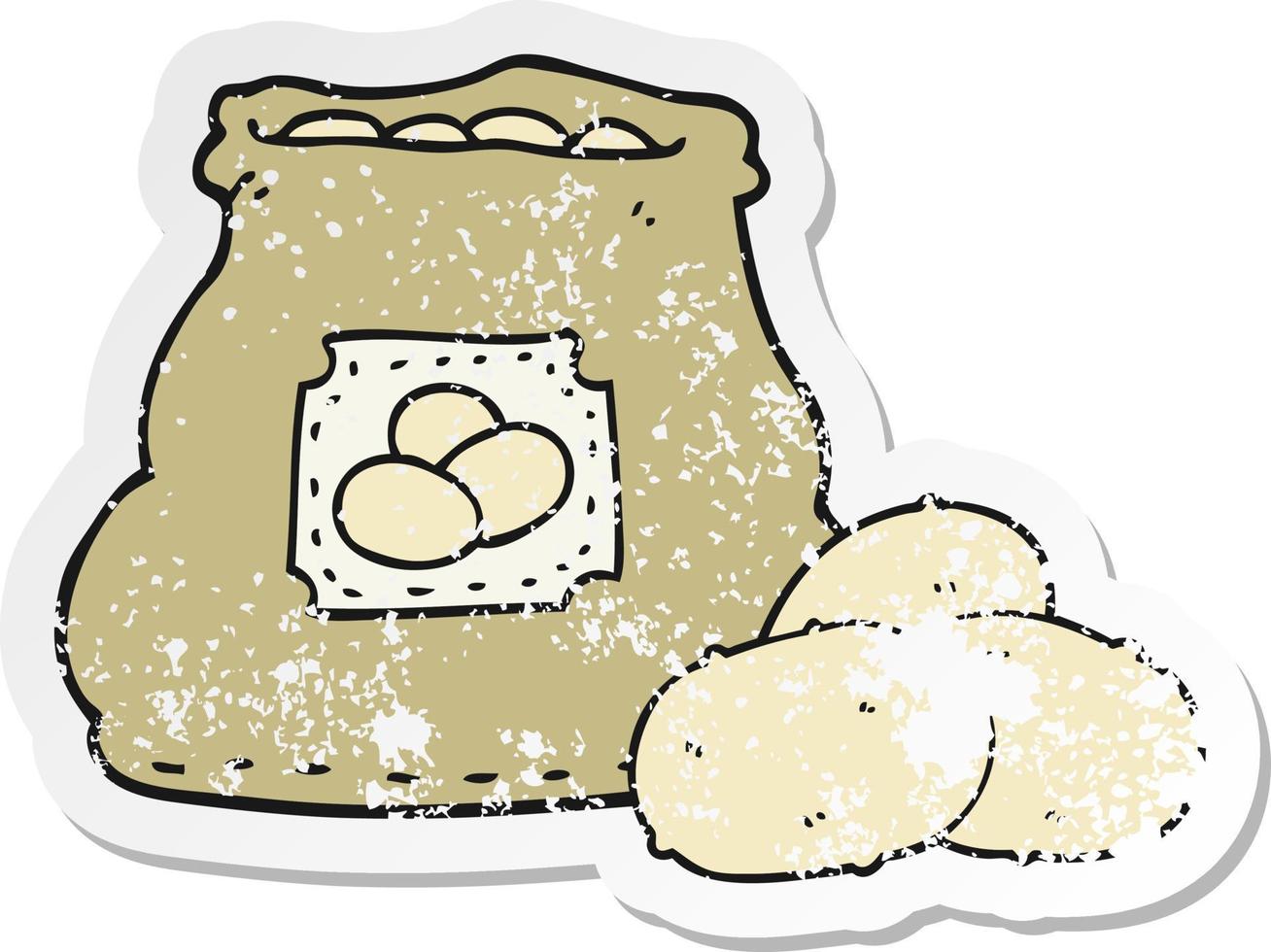 distressed sticker of a cartoon bag of potatoes vector