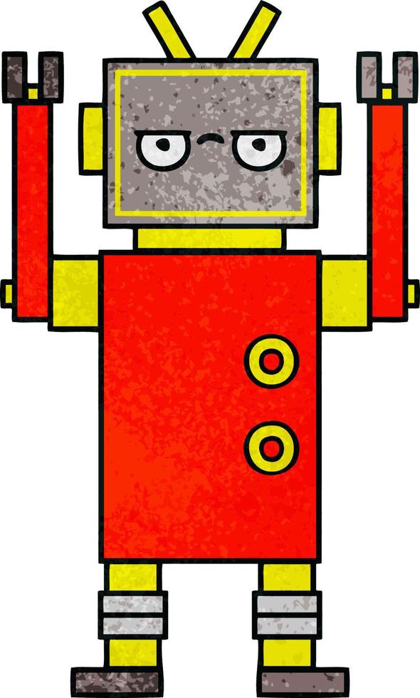 retro grunge texture cartoon annoyed robot vector