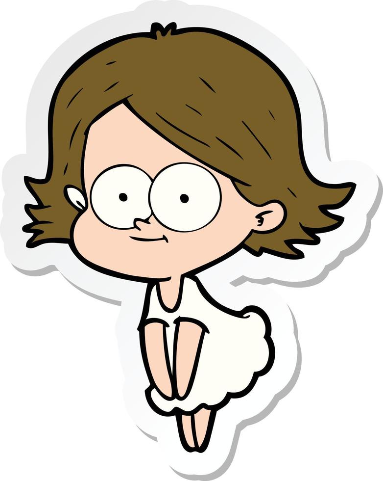 sticker of a happy cartoon girl vector