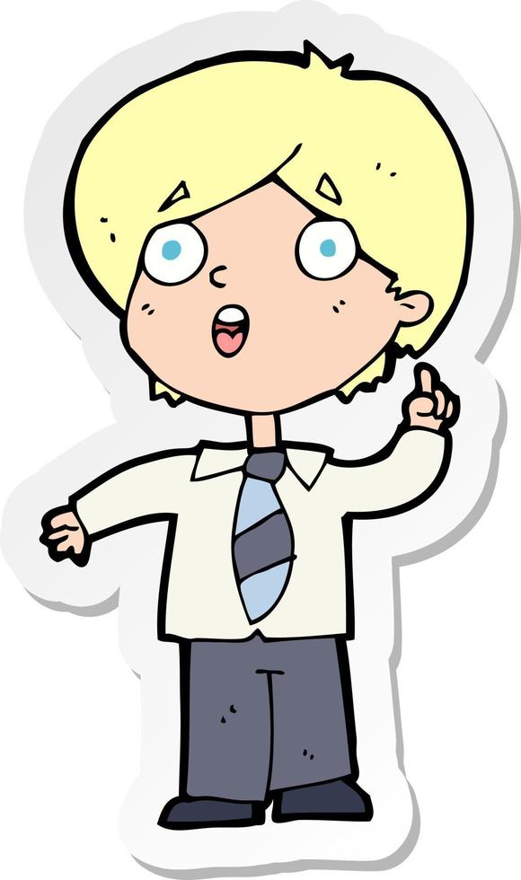 sticker of a cartoon schoolboy answering question vector