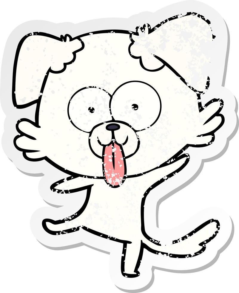 distressed sticker of a funny cartoon dancing dog vector