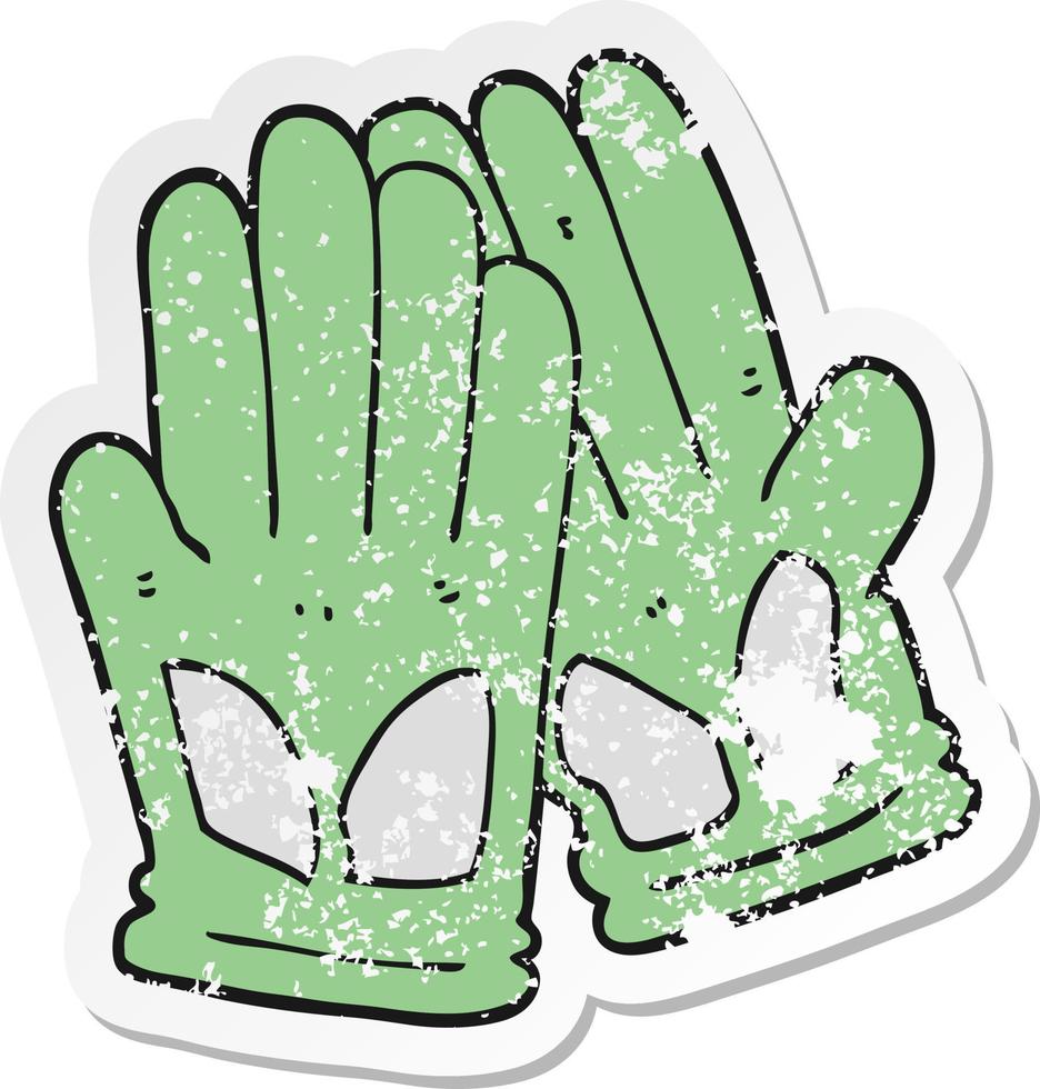 distressed sticker of a cartoon garden work gloves vector