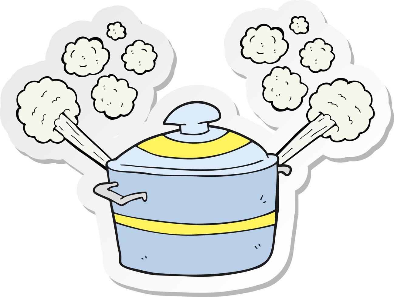 sticker of a cartoon steaming cooking pot vector